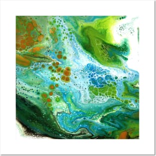 Fluid Art In Orange, Green, Blue and White Posters and Art